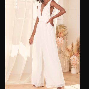 NWT Lulu's White Wide-Leg Jumpsuit